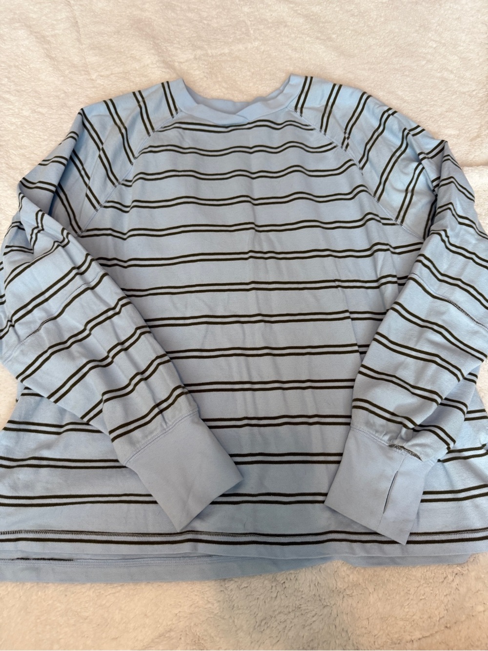 aerie Light Blue Long Sleeve Striped Tee with Black Stripes